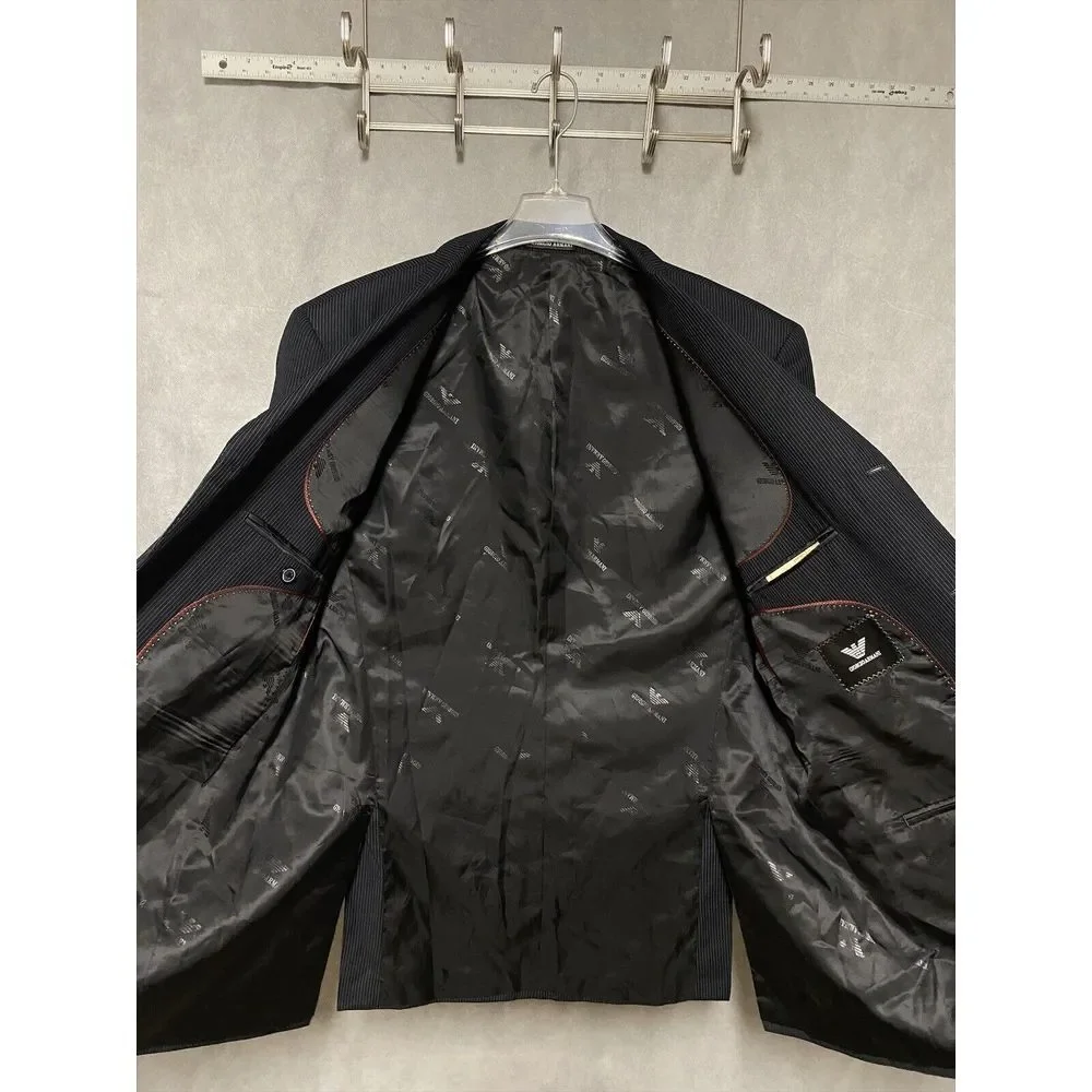 Giorgio Armani Blazer Men 44L Black 3B Italy Career Micro‎ Striped Coat Luxury